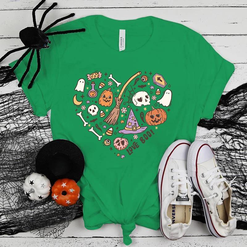 Fashion Halloween Love Boo Printed Short Sleeve Halloween Love Boo T-Shirt For Women Summer Casual T-Shirts Top