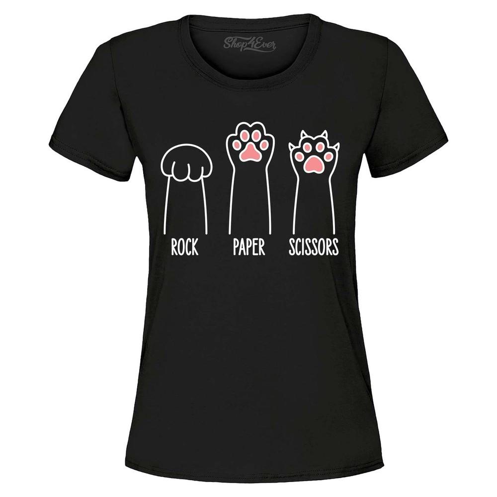

Rock Paper Scissors Women s T-Shirt Hand Game Cat Paws Cute Shirt 4XL
