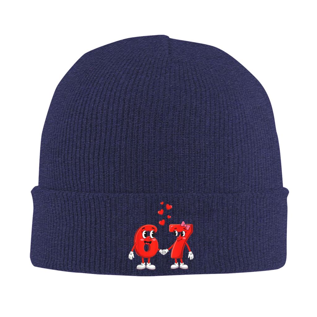 Funny 6 7 Valentines Heart Six Seven 67 Valentines Day Love Beanie Hats  Knit Hat Male Warm Soft Caps Spring Design Bonnet Hats