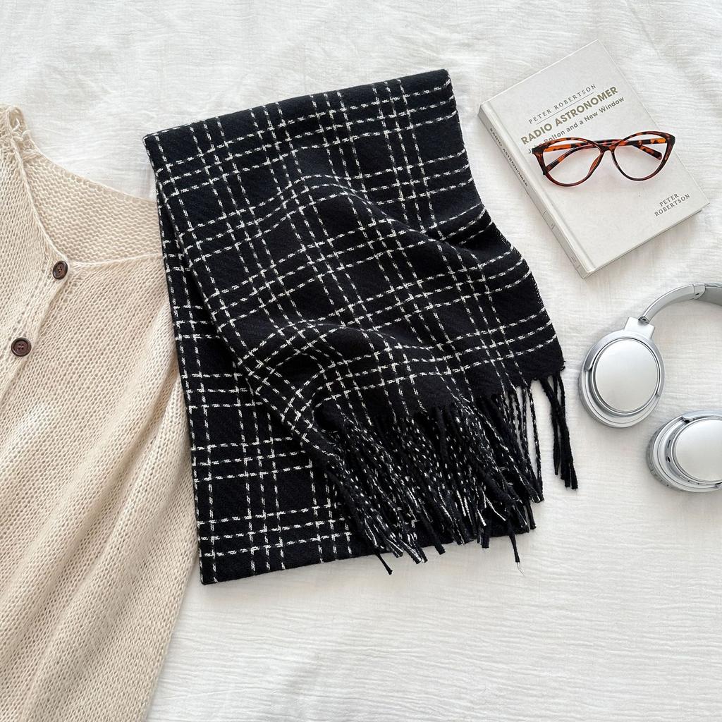 Damen Imitation Kaschmir Retro Karomuster Strickschal Kopftuch Elegant Lässig Quaste Schal Dame Mujer Wickeltuch Schal Winter Neu Koreanisch