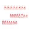 24Pcs Gradient Rhinestone Fake Nails with Red Heart Pearl Bowknot Decor for Party Wedding