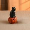 Figurka Czarnego Kota i Dyni, Żywiczna Ozdoba Halloweenowa na Biurko, Urocza Ciemna Zabawna Dekoracja do Domu, Okien, Biura, na Imprezę