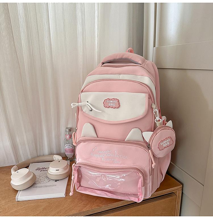 Schoolbag new high-value Japanese college style fresh and sweet contrasting color splicing backpack junior high school students lightweight backpack