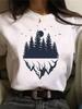 Maycaur Newest Funny Moon Print T Shirt Women White and Black Shirts Fashion Round Neck Short Sleeve T-Shirt Summer Tees Casual Top