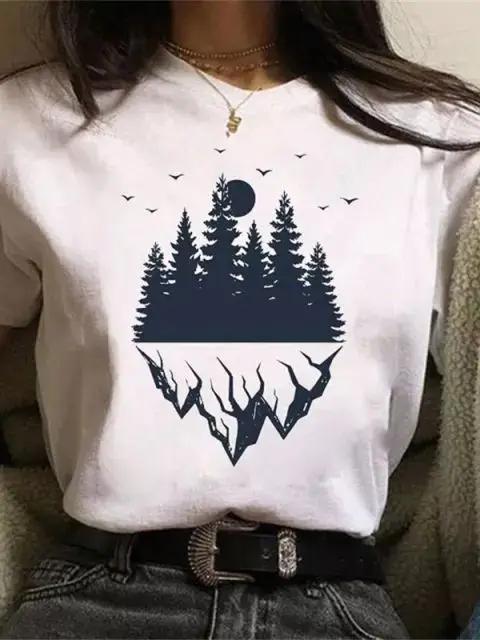 Maycaur Newest Funny Moon Print T Shirt Women White and Black Shirts Fashion Round Neck Short Sleeve T-Shirt Summer Tees Casual Top