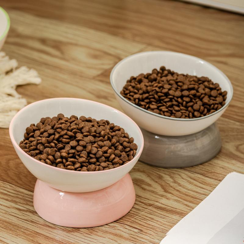 1pc Cat Bowl, Ceramic Cat Inclined Food Bowl Water Bowl For Neck Protection, Indoor Cats Feeding Supplies