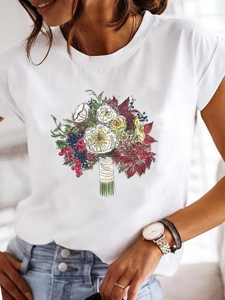 Damen Blumenmuster Mom-Style 90er Trendiges Bedrucktes T-Shirt Kleidung Sommer Basic Kurzärmliges Muster-T-Shirt Vintage Kleidung