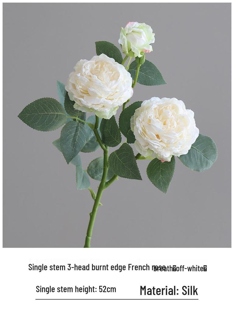 Vintage Burned Edge Rose Artificial Floral Arrangement for Living Room or Dining Table Decor