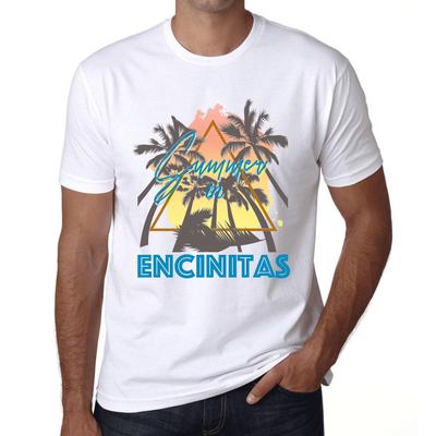 Men’s Vintage Tee Shirt Graphic T Shirt Summer Triangle Encinitas White