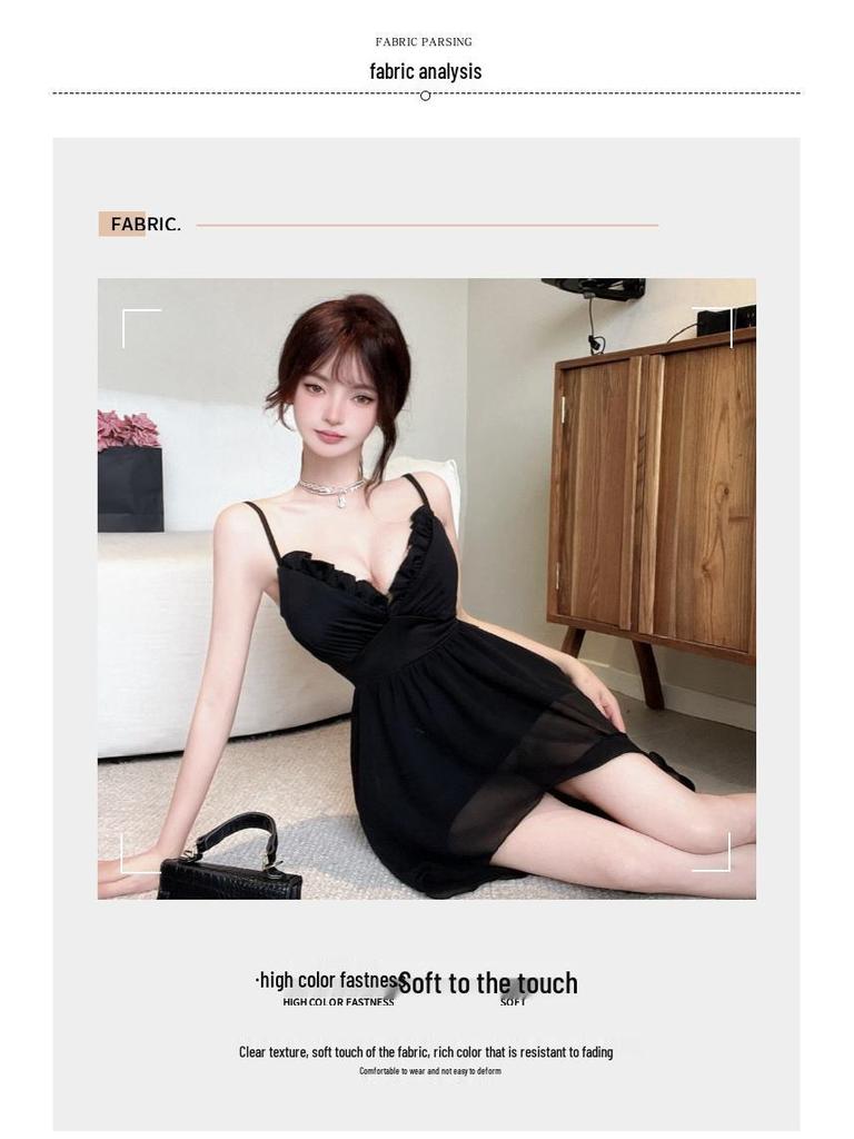 Elegant Low-Cut Bodycon Dress with Irregular Straps and Flared Hem