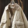 Johnature Women Vintage Turn-down Collar Solid Color Winter Coats Long Sleeve Button Warm Coats
