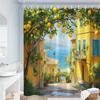 Waterproof Shower Curtain Featuring a Charming Mediterranean Village with Lemon Trees and Coastal Views for a Relaxing Bathroom