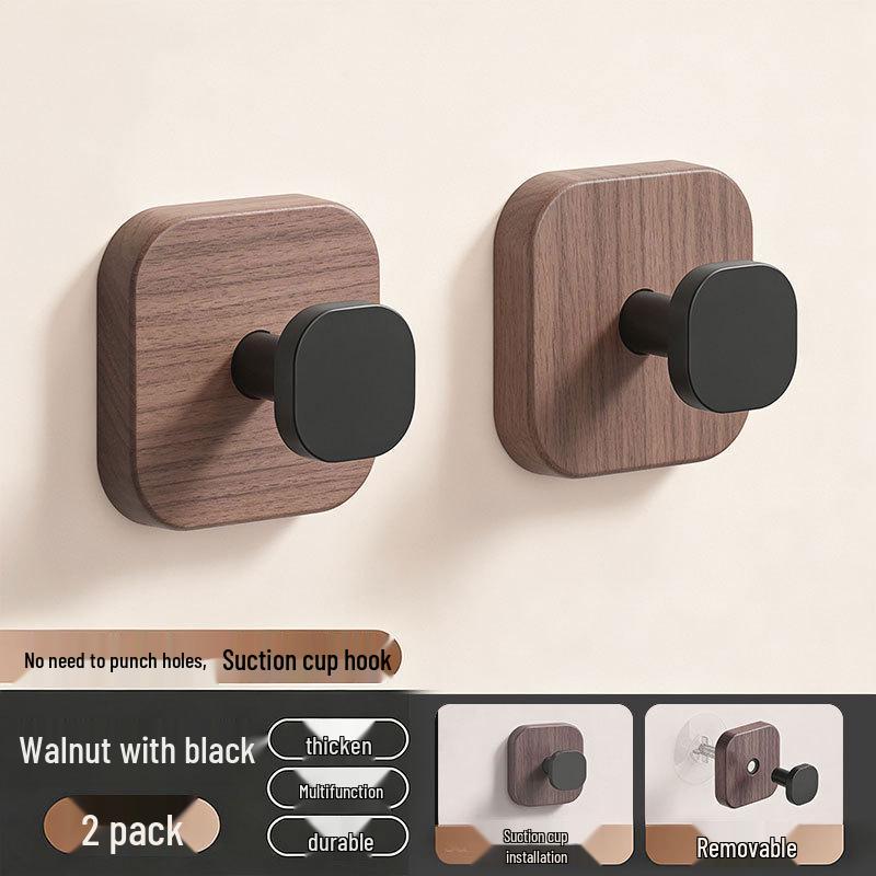 Walnut Grain No-Drill Suction Cup Hook for Kitchen & Home