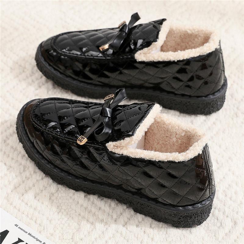 Winter Cotton Shoes Women's 2025 New Platform Snow Boots Wear Warm Checkered Fleece Cotton Boots, Non-slip Bread Cotton Boots