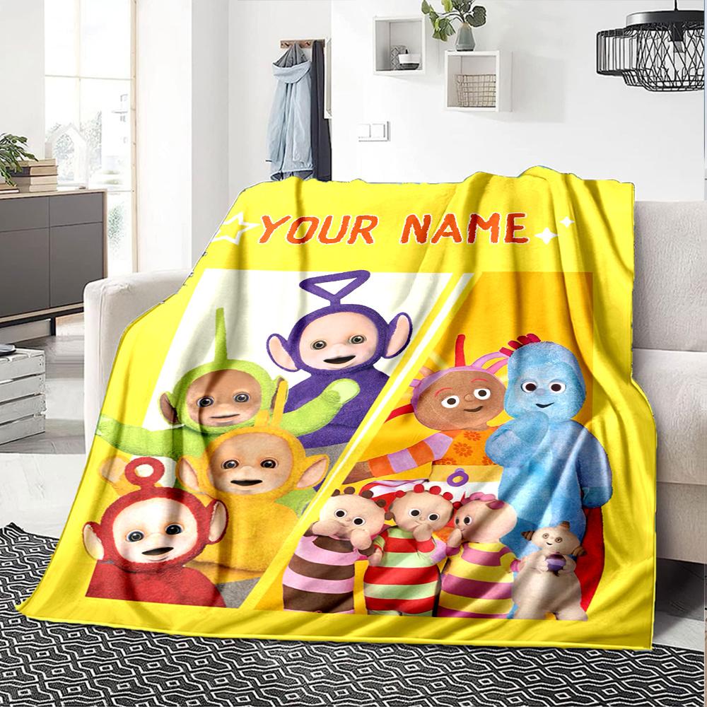 Teletubbies Characters Cartoon Print Blanket Personalized Name Soft Lightweight Versatile Suitable For Sofa Bed Picnic Office Car Travel Machine