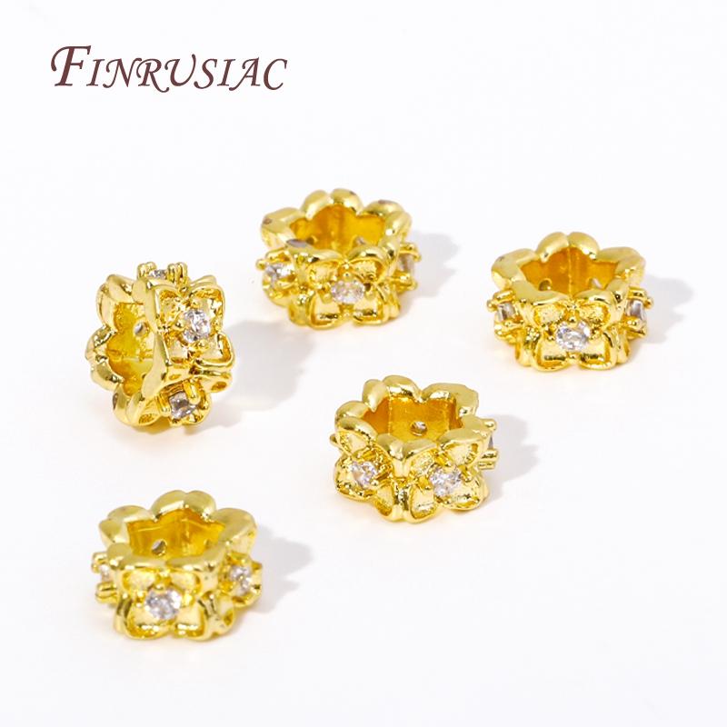 18K Real Gold Plated Beads with Large Hole,Brass Zircon Bead Separators Accessories For Bracelets,DIY Jewelry Making Supplies