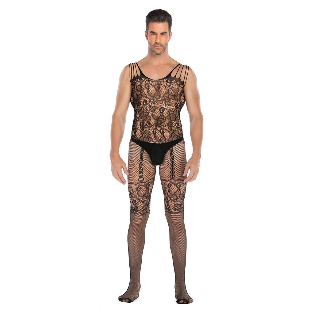 Men's Plus Size Open Crotch Fishnet Bodysuit Temptation Costume Set