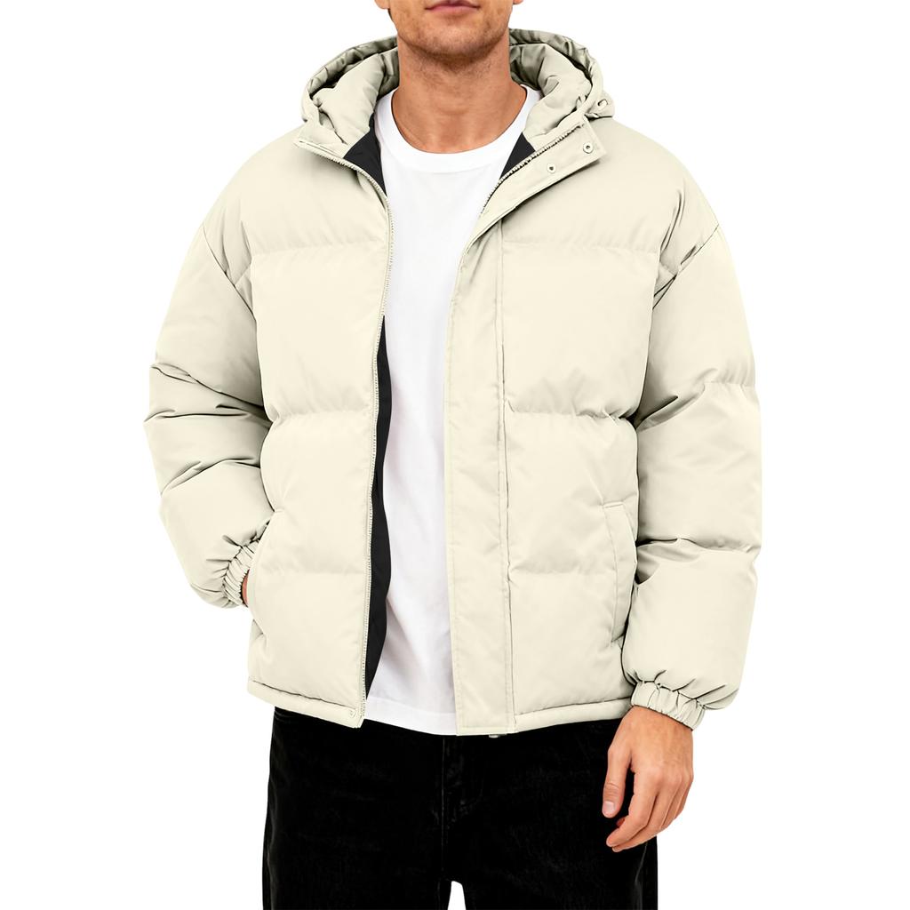 Herren Oversized Casual Daunenjacke mit langen Ärmeln und Kapuze