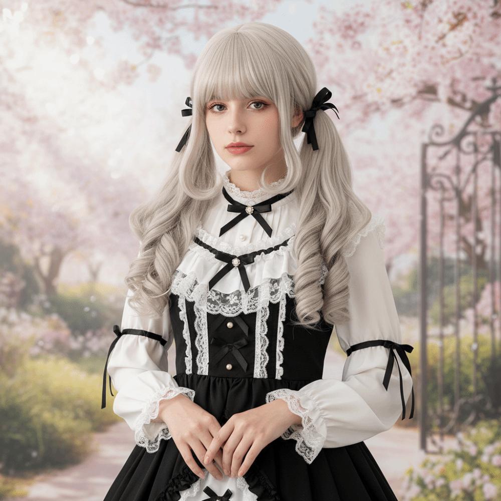 Long Curly Claw Clip Double Ponytail Synthetic Roman Volume Cosplay Wig Lolita Wig with Bangs Girl