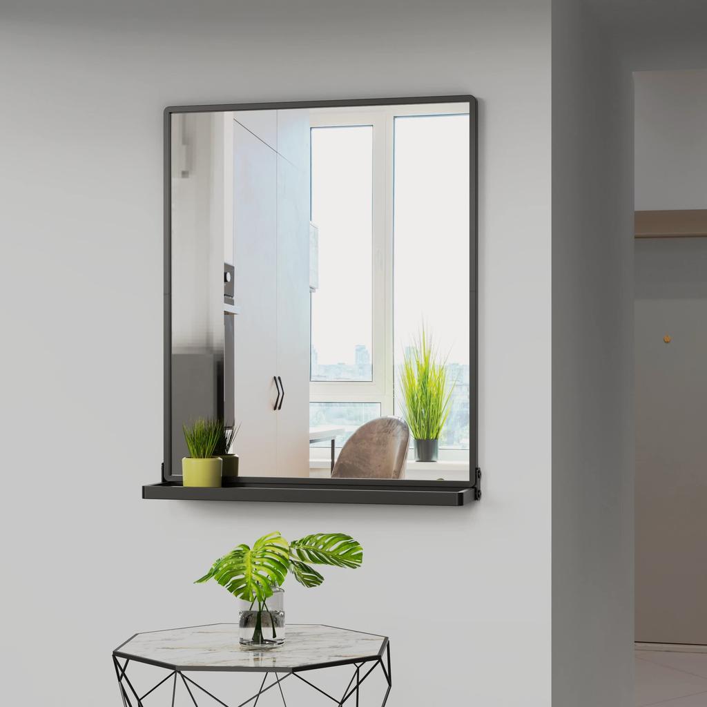 ANYHI Wall Hanging Mirror 51x62 Cm Rectangular Mirror with Tray Washroom Mirror Wall Hanging Bathroom Mirror Wall Hanging Stylish