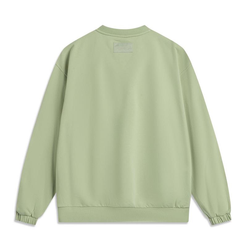 Li Ning CF Basic Letter Logo Loose Water-Resistant Round Neck Pullover Sweatshirt Women sweatshirt Dusty-Green AWDV336-3