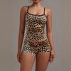 European and American Solid Color Leopard Print Homewear Camisole Set for Women