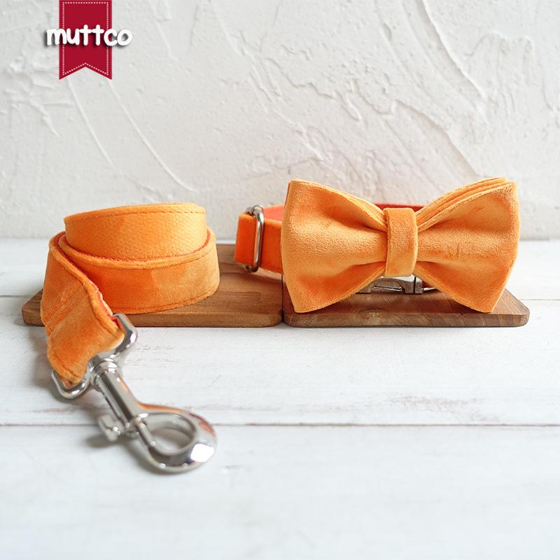 Orange Velvet Dog Collar, Leash, and Bow Tie Set - UDC-147 M
