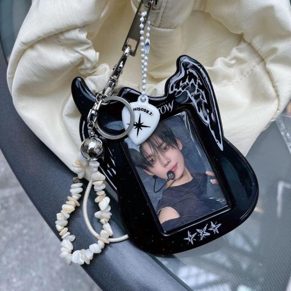 K-pop TXT Guitar Card Holder: PVC Black Display Sleeve for Fan Cards