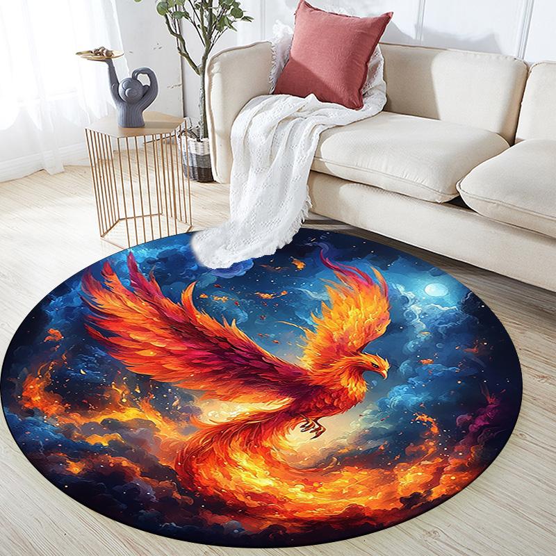 Phoenix Rising Round Area Rug,Carpet Rug for Living Room Bedroom Sofa Playroom Decor,Non-slip Floor Mat