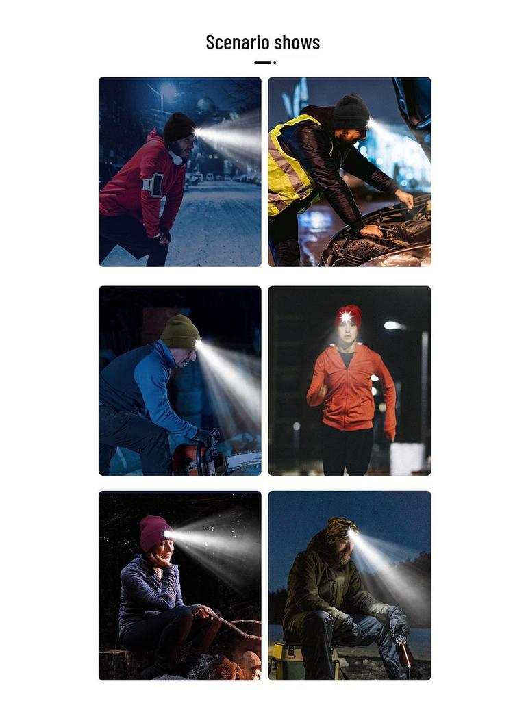 Rechargeable LED Light Beanie - Glow-in-the-Dark Winter Hat for Night Running Outdoors