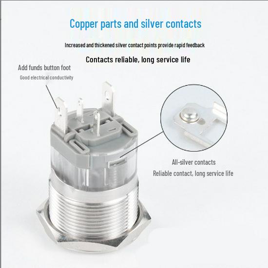 20A High Current 16/19/22MM LED Self-Locking Reset Power Switch, Industrial Grade Metal Button