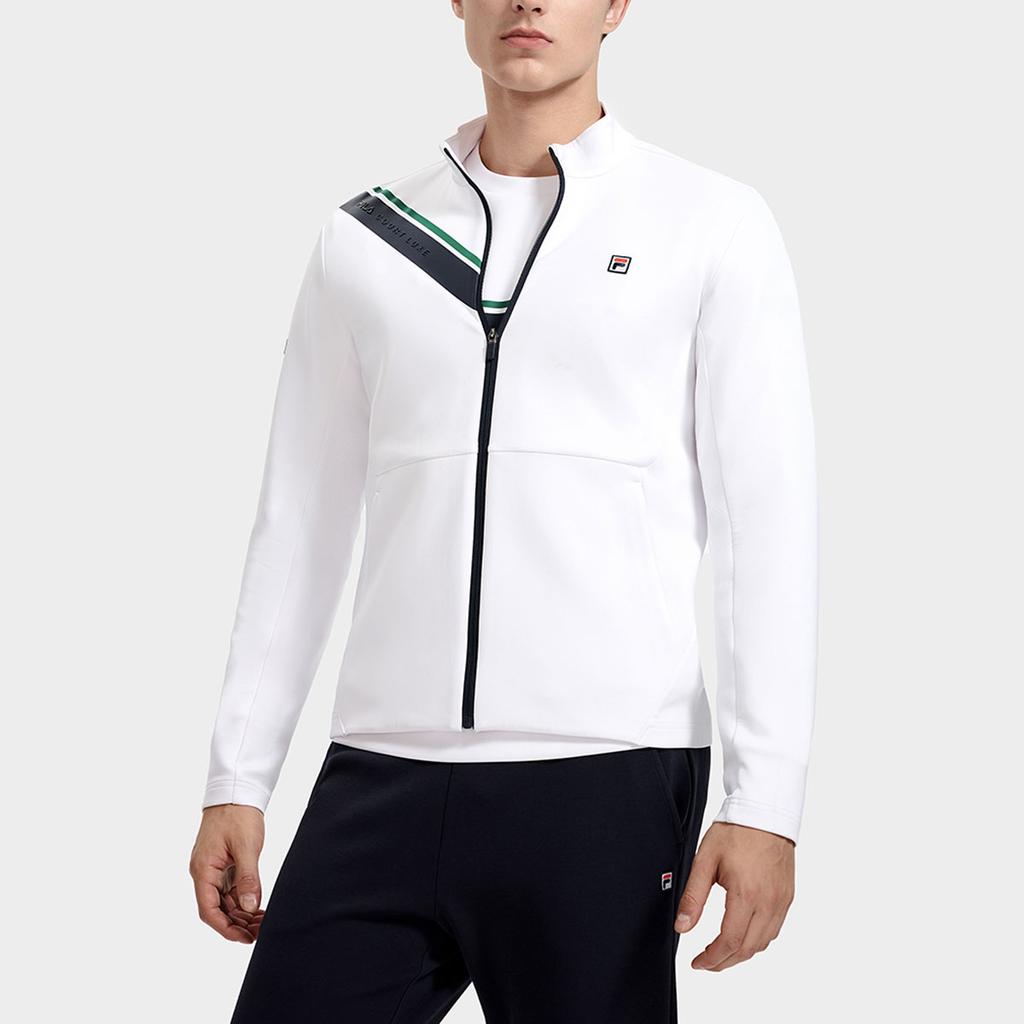 FILA Letter Print Tennis Knit Stand Collar Jacket Men jackets Jade-White A11M313501F-WT