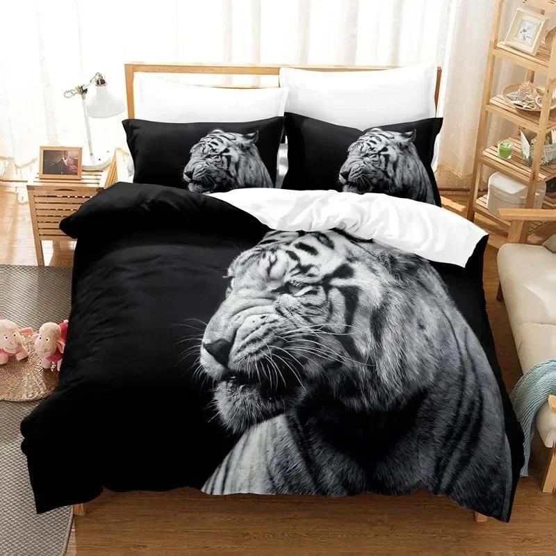 3D Vit Tiger Bekväm Täcke Örngott Sängkläder Set Barn Sovrum Dekoration Hemtextil