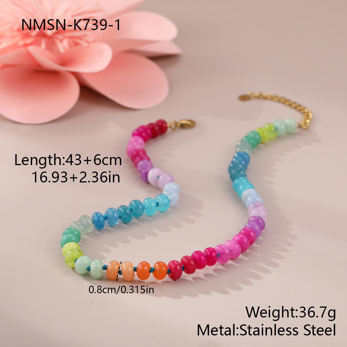 GEMCHIC Women s Dopamine Color Block Natural Stone Beaded Necklace Bohemian Style Layered Choker Statement Jewelry