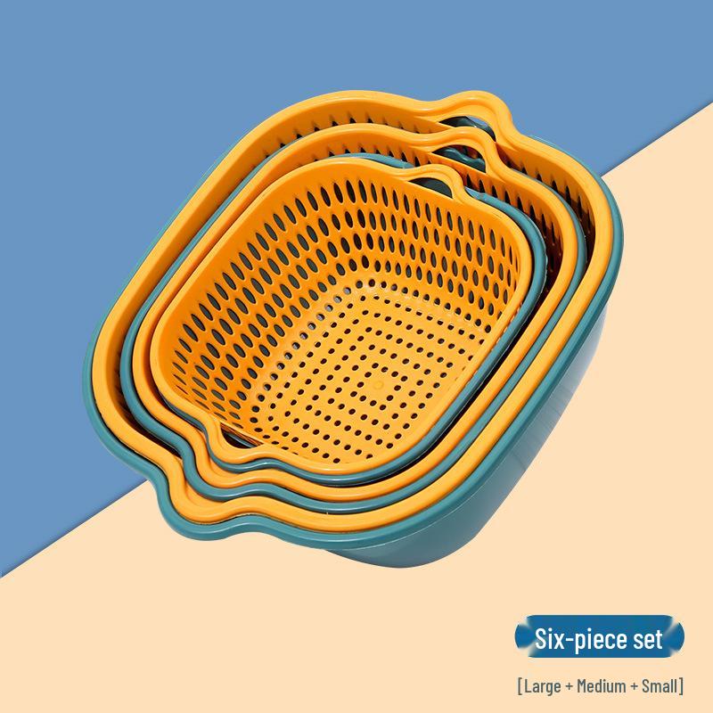 Thickened Six-Piece Double-Layer Drain Basket Set for Kitchen and Produce Washing