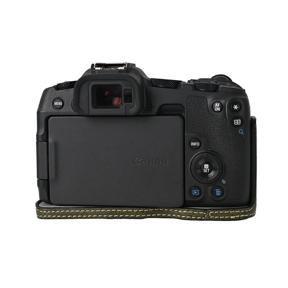 R8 Skórzany Pokrowiec Pół-Etui PU Wzór Litchi do Aparatu Canon EOS R8 Otwór Dolny Pokrywa Magnetyczna