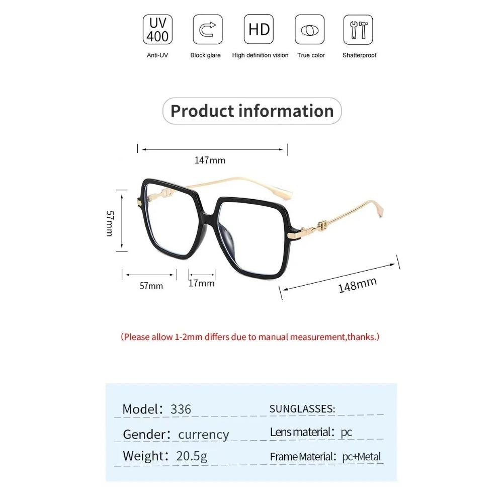 Fashion Oversized Square Eyewear Retro Womens Light Bloking Metal Frame Glasses Trend Optical Computer Eyeglasses