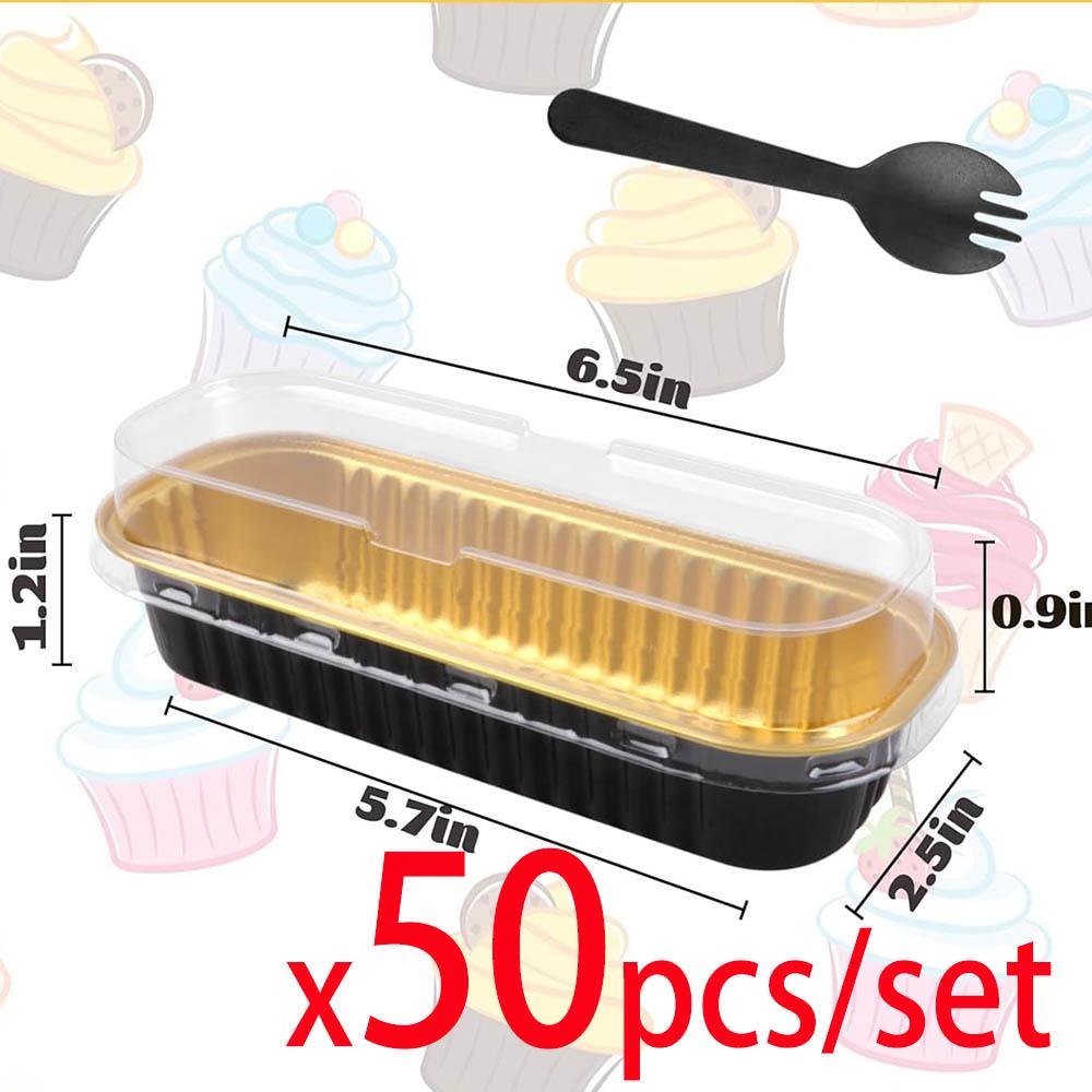 Mini Cake Pans with Lids and Spoons 200ml Non-Stick Foil Baking Pans Tins Reusable Aluminum Foil Loaf Pans for Home