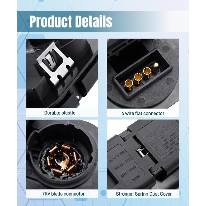 7-Way Trailer Wiring Connector Plug Fit For Dodge Durango 2011- Dodge Ram 1500 2500 3500 Jeep Grand Cherokee 2011- Replace 56055632AC 68014986AB