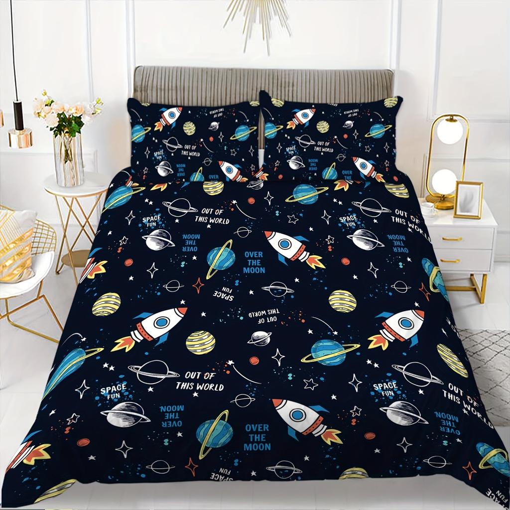2/3pcs Duvet Cover Set, Soft and Comfortable, Rocket Ship Twin Bedding Set, Rocket Ship Bed Set, Space Rocket Bedding Set