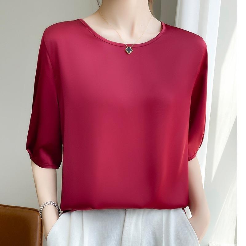 Women S Summer Round Neck Loose Fit Solid Color T Shirt
