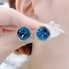Blue Crystal Stud Earrings For Women Trendy Minimalist Design Luxury Autumn Winter Earrings Small Batch Fashion