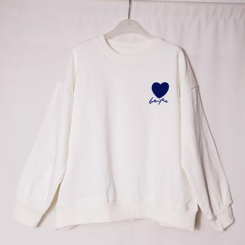 Pure Cotton Washed Terry round Neck Pullover Long sleeve Hoodie Women Loose Casual Love Embroidery Lazy off Season Clearance