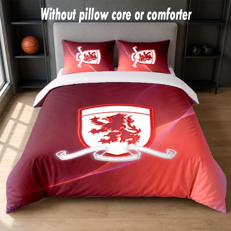 Middlesbrough Football Design Bed Bedding Set 1 Duvet Cover + 2 Pillowcases Soft Breathable Household Bed Linens