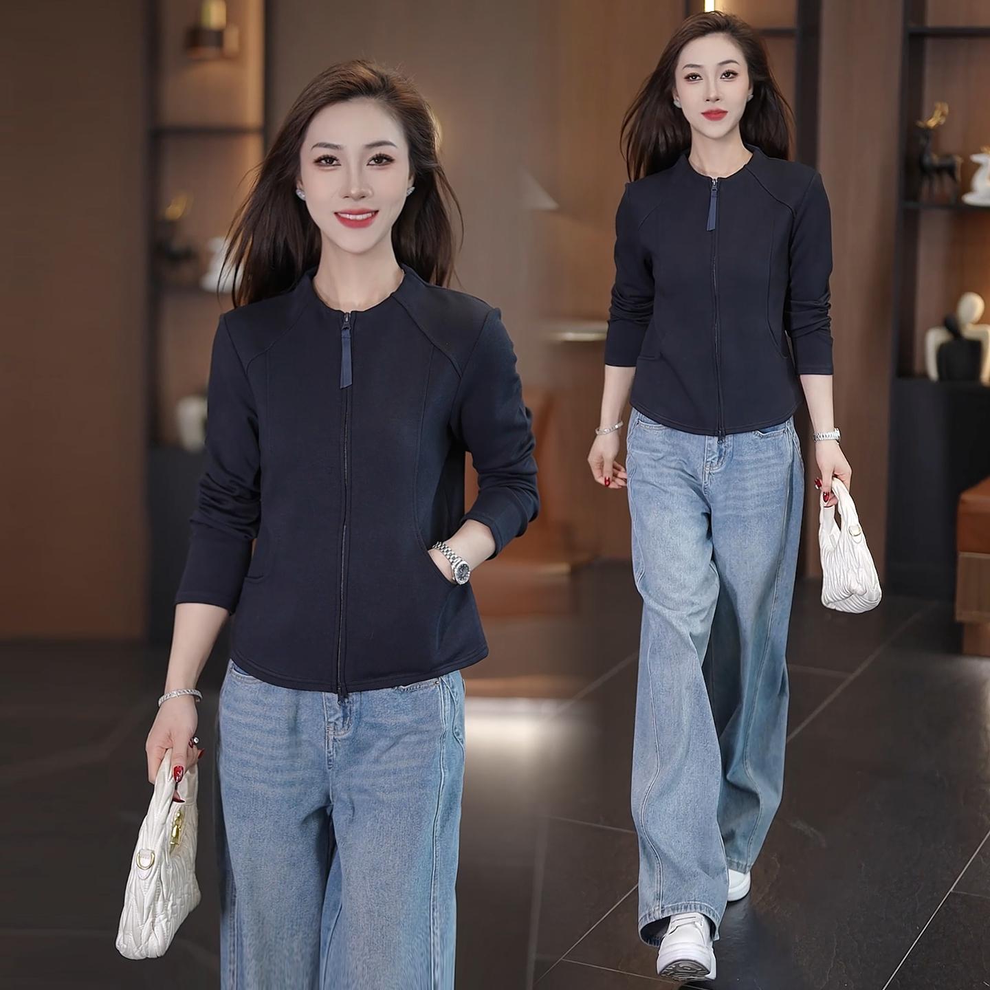 

2026 Korean Style Slimming Zipper Hoodie for Women - Chic, Versatile, Petite Cardigan Top L (101-110 jin) темно-синий