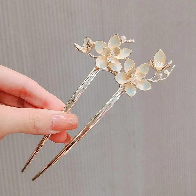 Ancient Peach Blossom U-shaped Hairpin New Chinese Hairpin Gentle Hairpin Advanced Sense Disc Hair Accessories Headgear Hairpin