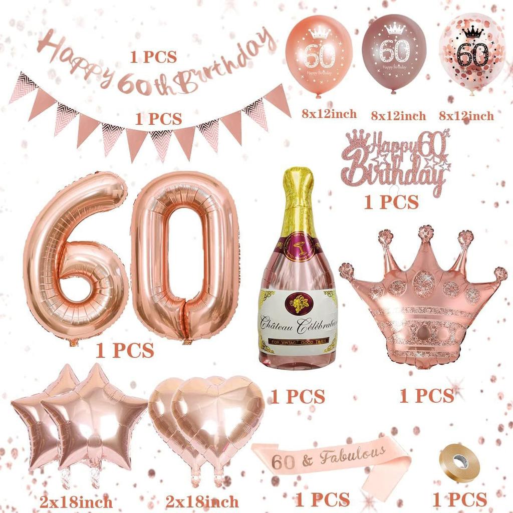 Rose Gold Digital Birthday Balloon Set, Rose Gold Digital Birthday Party Ornament Flag Balloon Set