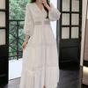 Spring-autumn Versatile Ethnic Style New White Lace Vacation Beach Dress, V-neck Elegant Long Dress, Ultra-fairy Dress for Women