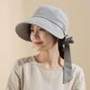 Simple Solid Color Women Sun Hat with Bow Sunshade Wide Brim Bucket Hat UV Protection Korean Style Peaked Cap Fishing