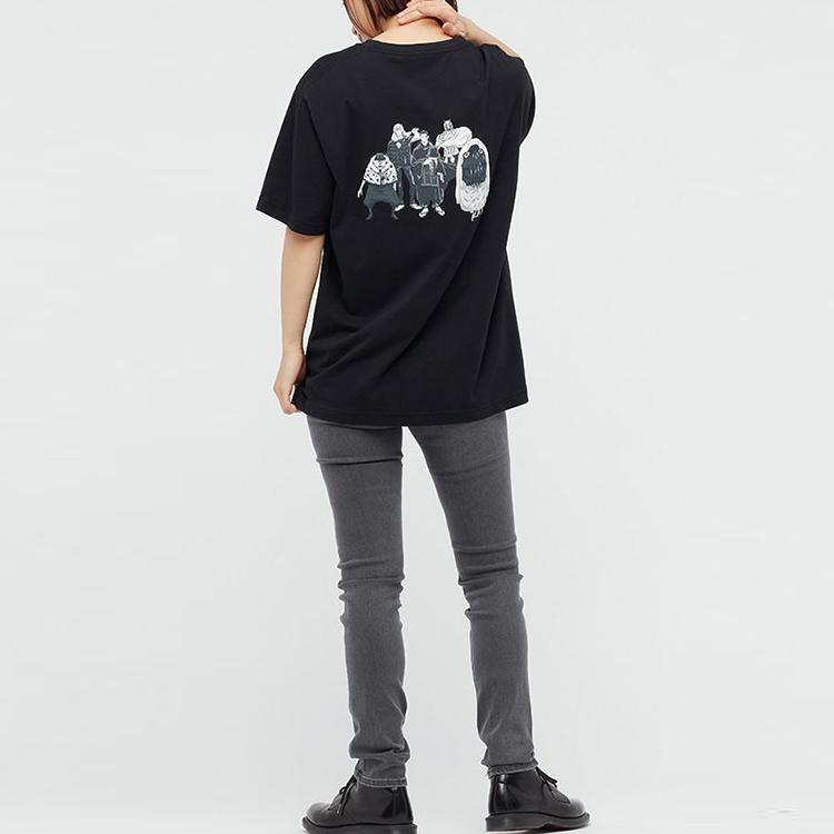 UNIQLO Logo Print Round Neck Drop Shoulder T-Shirt Unisex Tops Black 440681-09